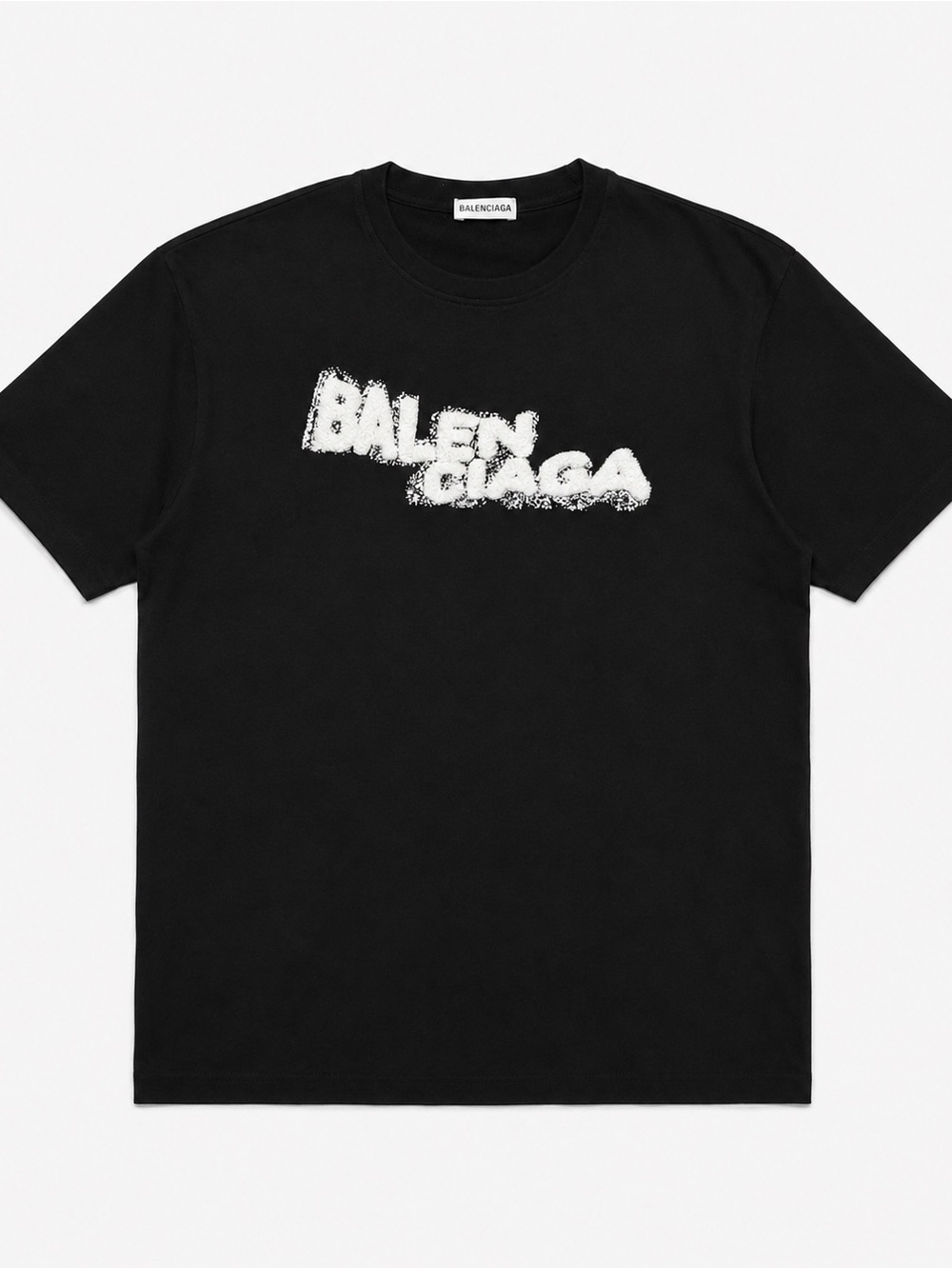 Balenciaga Black Tee with White Textured Logo